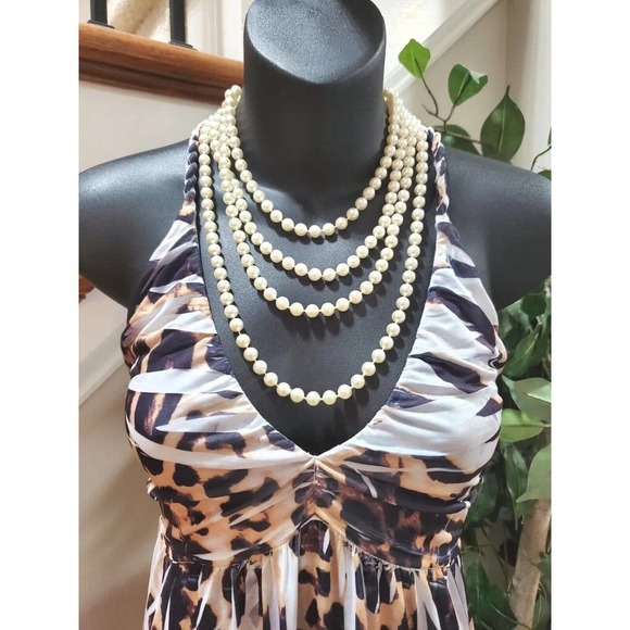 IB Diffusion Women's White & Brown Polyester V-Neck Sleeveless Long Maxi Dress S - Picture 2 of 11